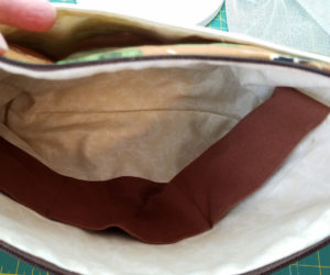 Crossbody, 1812 Farm Life, top down view showing lining and pockets